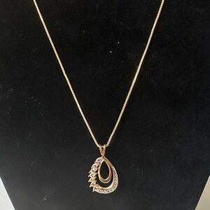 Vintage White Topaz Diamond Accent 18k Gold Over 925 Silver Pendant On 18” Chain